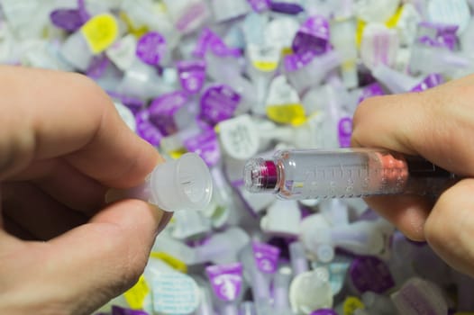 Diabetes syringe with needle closeup