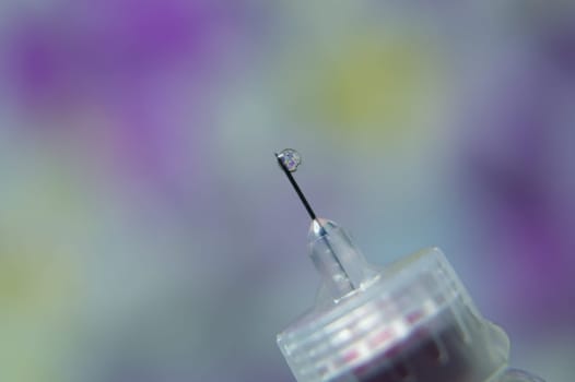 Diabetes syringe with needle closeup