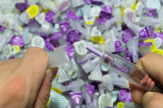 Diabetes syringe with needle closeup