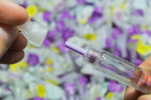 Diabetes syringe with needle closeup
