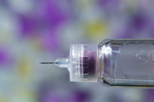 Diabetes syringe with needle closeup