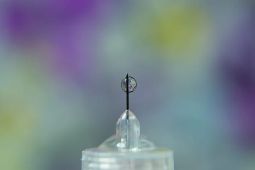 Diabetes syringe with needle closeup