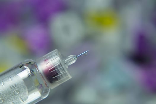 Diabetes syringe with needle closeup