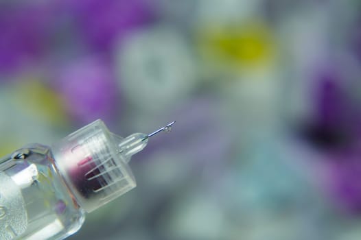 Diabetes syringe with needle closeup