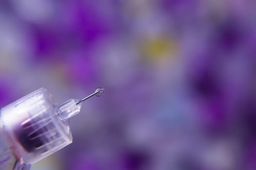 Diabetes syringe with needle closeup