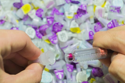 Diabetes syringe with needle closeup