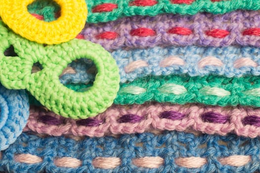 Handmade knitting wool texture background closeup needlework