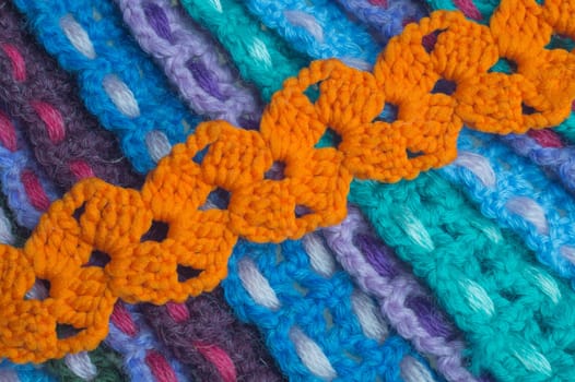 Handmade knitting wool texture background closeup needlework