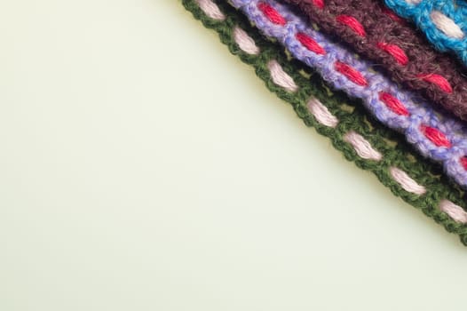 Handmade knitting wool texture background closeup needlework