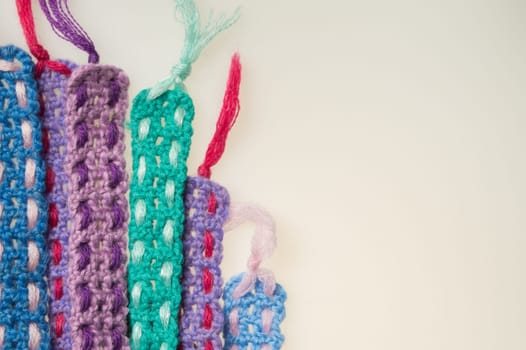 Handmade knitting wool texture background closeup needlework