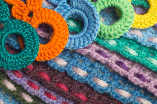 Handmade knitting wool texture background closeup needlework