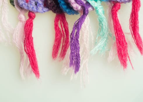Handmade knitting wool texture background closeup needlework