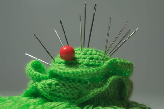 Handmade knitting wool texture background closeup needlework