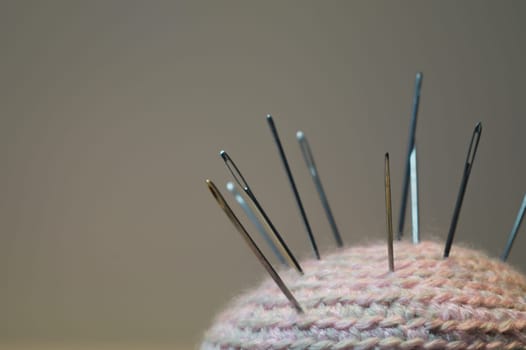 Handmade knitting wool texture background closeup needlework