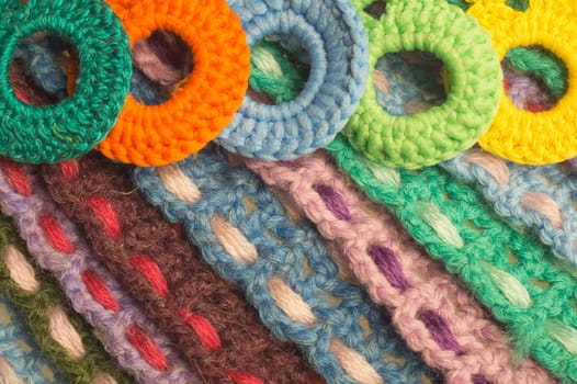 Handmade knitting wool texture background closeup needlework
