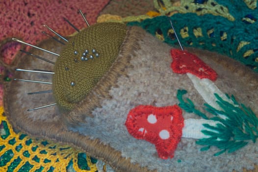 Handmade knitting wool texture background closeup needlework