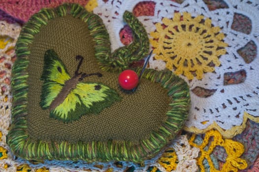 Handmade knitting wool texture background closeup needlework