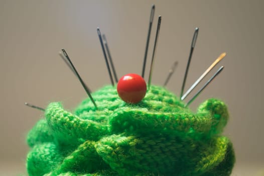 Handmade knitting wool texture background closeup needlework