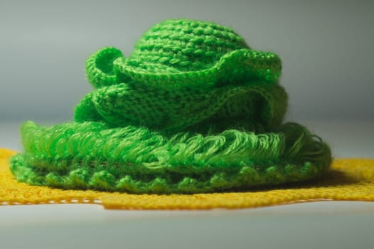 Handmade knitting wool texture background closeup needlework