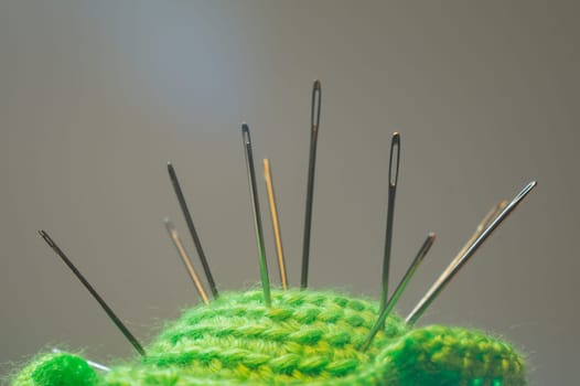 Handmade knitting wool texture background closeup needlework