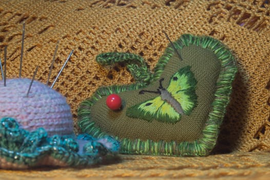 Handmade knitting wool texture background closeup needlework