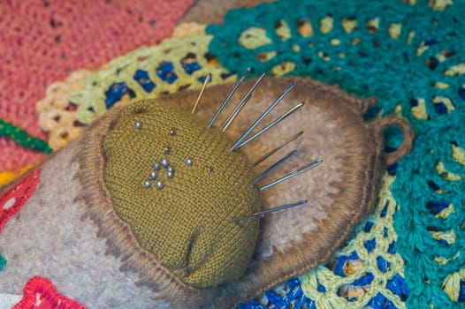 Handmade knitting wool texture background closeup needlework