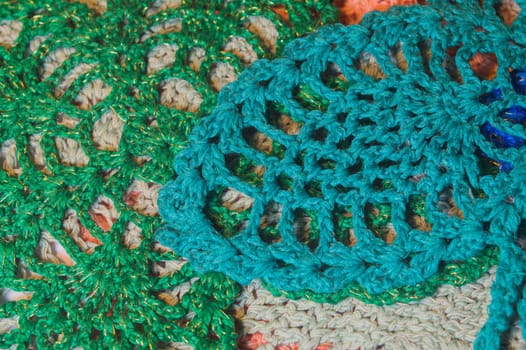 Handmade knitting wool texture background closeup needlework