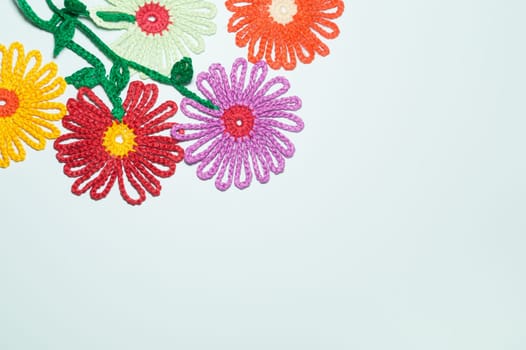 Handmade knitting wool texture background closeup needlework