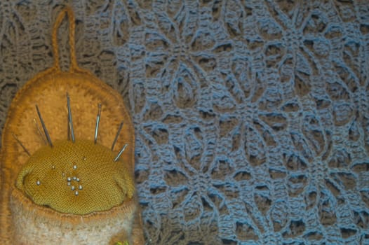 Handmade knitting wool texture background closeup needlework