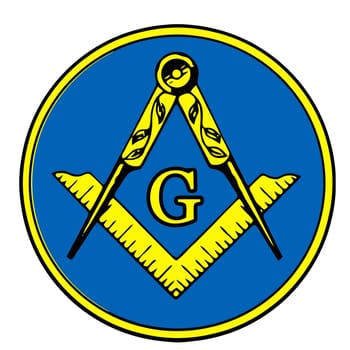 square and compass masonic occultism blue yellow sacred society knowledge illustration