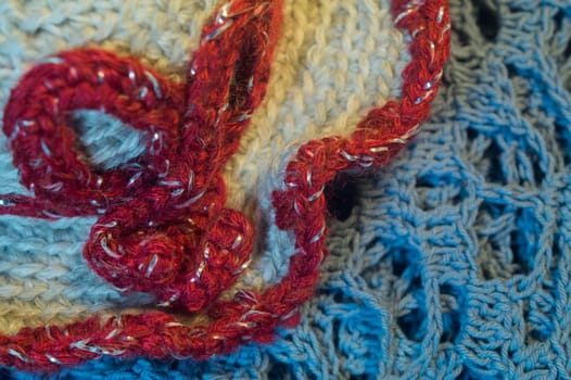 Handmade knitting wool texture background closeup needlework