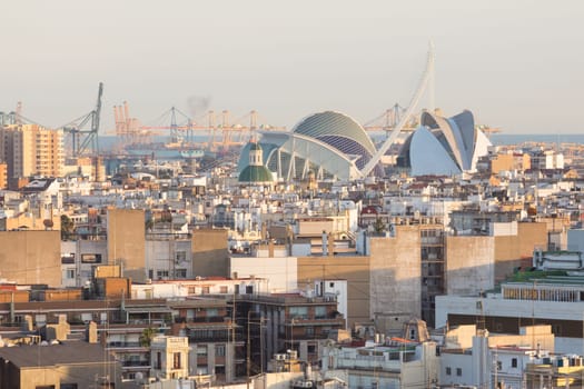 Skyline view of landmarks of Valencia, Spain. Colorful urban architecture of European city.