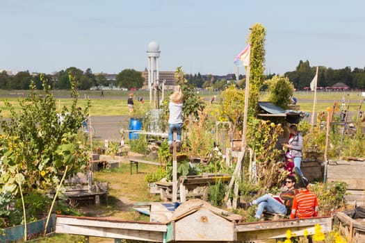 BERLIN, GERMANY- Sep 28, 2016: Urban gardening at Tempelhofer field, once airport, now a public park in Berlin, Germany, on 28th of september, 2016.