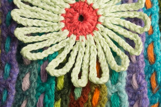 Handmade knitting wool texture background closeup needlework
