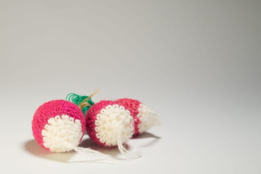 Handmade knitting wool texture background closeup needlework. healthy food concept