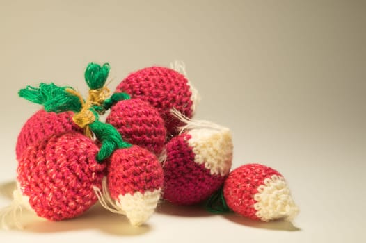 Handmade knitting wool texture background closeup needlework. healthy food concept