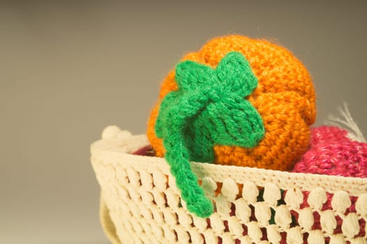 Handmade knitting wool texture background closeup needlework. healthy food concept