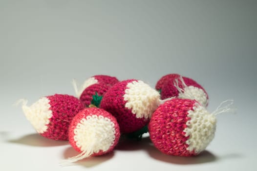 Handmade knitting wool texture background closeup needlework. healthy food concept
