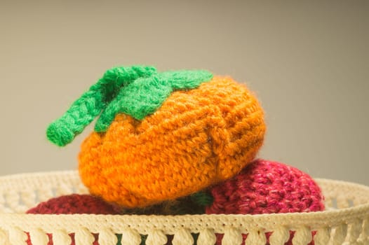 Handmade knitting wool texture background closeup needlework. healthy food concept