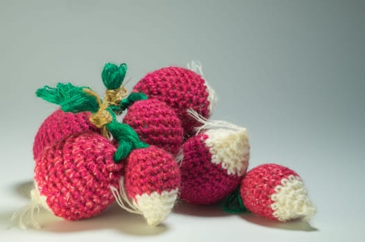 Handmade knitting wool texture background closeup needlework. healthy food concept