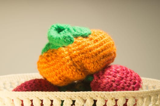 Handmade knitting wool texture background closeup needlework. healthy food concept
