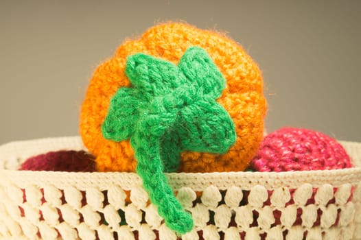Handmade knitting wool texture background closeup needlework. healthy food concept