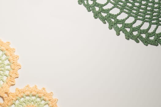 Handmade knitting wool texture background closeup needlework. healthy food concept