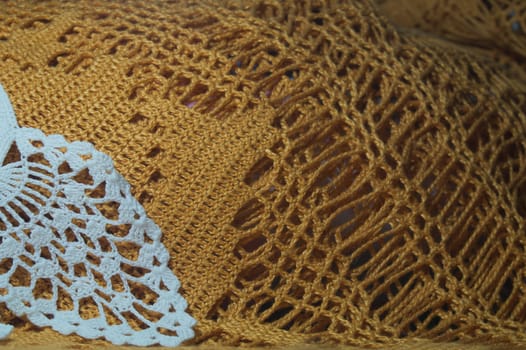 Handmade knitting wool texture background closeup needlework. healthy food concept