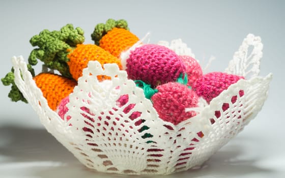 Handmade knitting wool texture background closeup needlework. healthy food concept