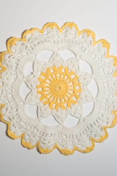 Handmade knitting wool texture background closeup needlework. healthy food concept