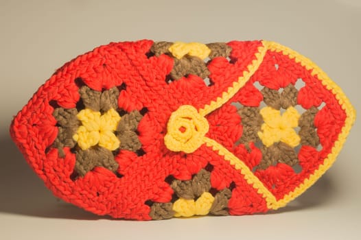 Handmade knitting wool texture background closeup needlework. healthy food concept