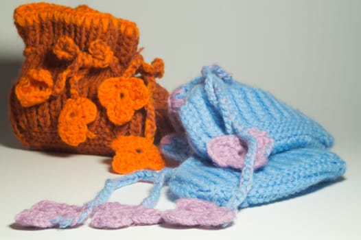 Handmade knitting wool texture background closeup needlework. healthy food concept