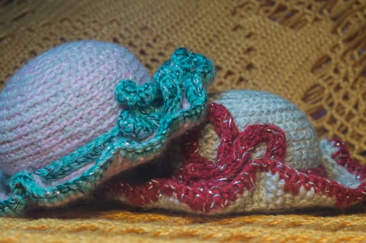 Handmade knitting wool texture background closeup needlework. healthy food concept