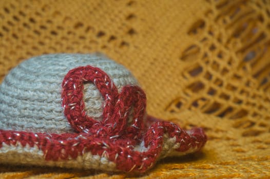 Handmade knitting wool texture background closeup needlework. healthy food concept